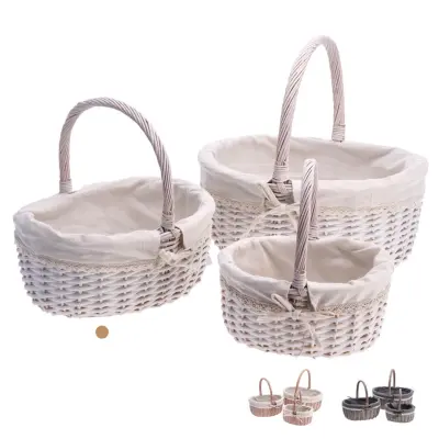 Košara z ročajem 33,5x26,5xh34cm / več barv / les, tekstil