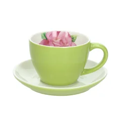 Skodelica za belo kavo s podstavkom Milk&Breakfast Time 320ml / zelena / porcelan