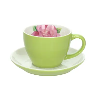 Skodelica za belo kavo s podstavkom Milk&Breakfast Time 320ml / zelena / porcelan