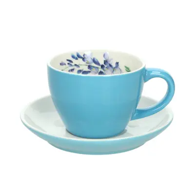Skodelica za belo kavo s podstavkom Milk&Breakfast Time 320ml / modra / porcelan