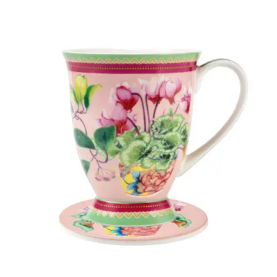 Skodelica s podstavkom Jardin Cyclamen 300ml / porcelan, pluta