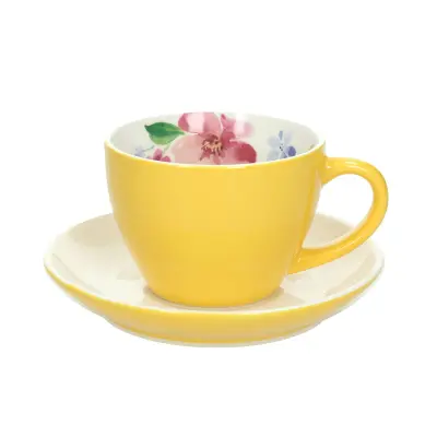 Skodelica za belo kavo s podstavkom Milk&Breakfast Time 320ml / rumena / porcelan