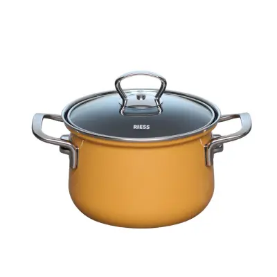 Lonec s pokrovom Orange 16cm / 1,5l / dva ročaja / emajl, steklo, inox