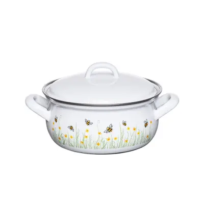 Kozica s pokrovom Bee 16cm / 1l / dvojni ročaj / emajl