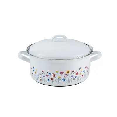 Kozica s pokrovom Flora 14cm / 0,75l / dvojni ročaj / emajl