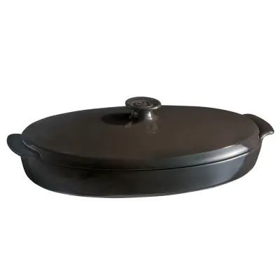 Pekač za ribo s pokrovom Papillote 41,5x24,5cm / ovalen / črn / keramika