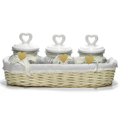 Set doza s pokrovom Srce Ces 550ml / 3 kos / steklo, keramika