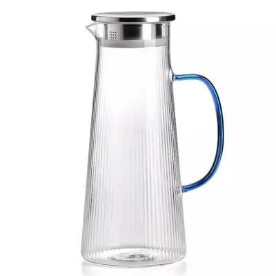 Vrč s pokrovom Narciso 1,6l / moder ročaj / borosilikatno steklo, inox
