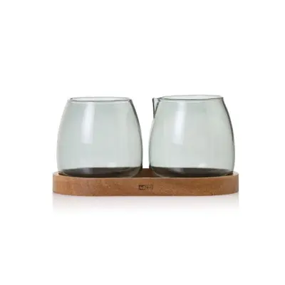 Set vrček in sladkornica Yuna 16x8,5cm / steklo, les