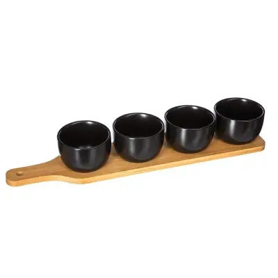 Set servirne skledice na podstavku 39x8cm / 4 kos / keramika, les