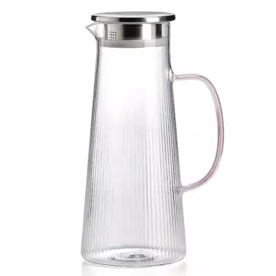 Vrč s pokrovom Narciso 1,6l / roza ročaj / borosilikatno steklo, inox