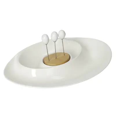 Servirni krožnik Andromeda 2-delni 31x22,5cm / porcelan, les