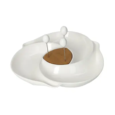 Servirni krožnik Vortice 3-delni 27x26,5cm / porcelan, les