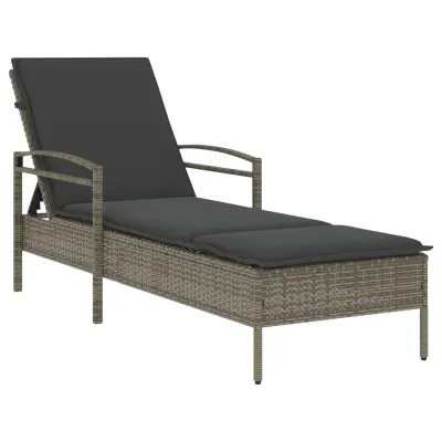 vidaXL Ležalnik z blazino siv 63x200x81 cm poli ratan