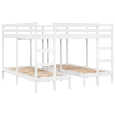 vidaXL Okvir za trojni pograd bel 200x200/80x200 cm trdna borovina