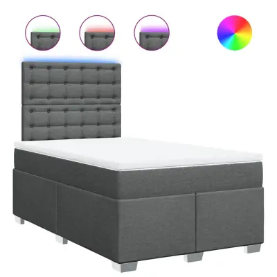 vidaXL Box spring postelja z vzmetnico temno siva 120x200 cm blago