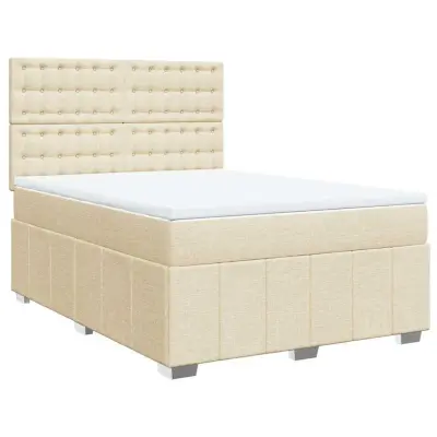 vidaXL Box spring postelja z vzmetnico krem 140x190 cm blago