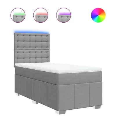 vidaXL Box spring postelja z vzmetnico svetlo siva 90x190 cm blago