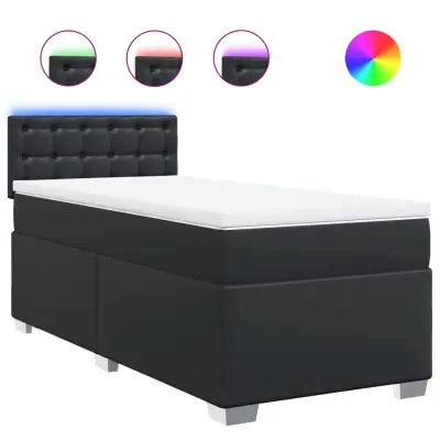 vidaXL Box spring postelja z vzmetnico črna 90x200 cm umetno usnje