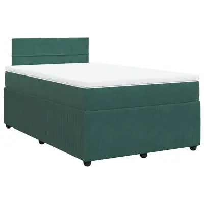 vidaXL Box spring postelja z vzmetnico temno zelena 120x200 cm žamet