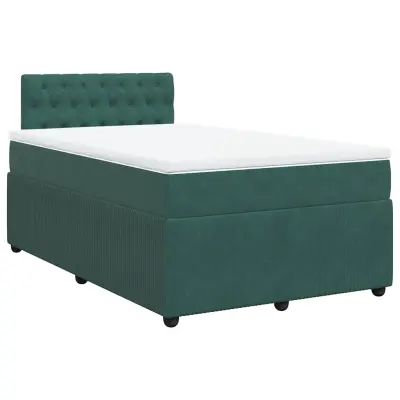 vidaXL Box spring postelja z vzmetnico temno zelena 120x200 cm žamet