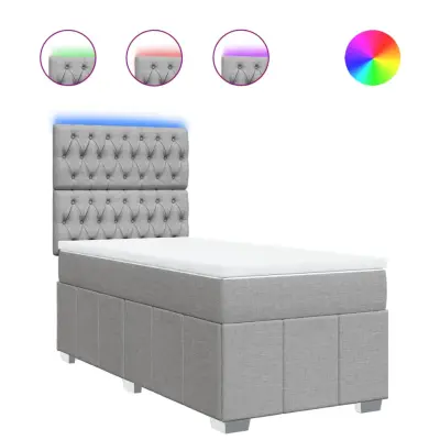 vidaXL Box spring postelja z vzmetnico svetlo siva 90x190 cm blago