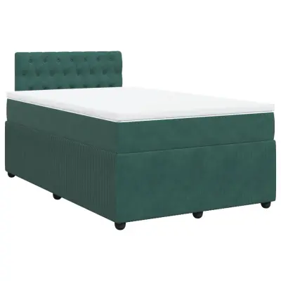 vidaXL Box spring postelja z vzmetnico temno zelen 120x190 cm žamet