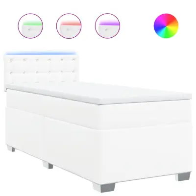 vidaXL Box spring postelja z vzmetnico bel 100x200 cm umetno usnje