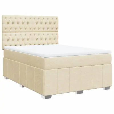 vidaXL Box spring postelja z vzmetnico krem 140x190 cm blago