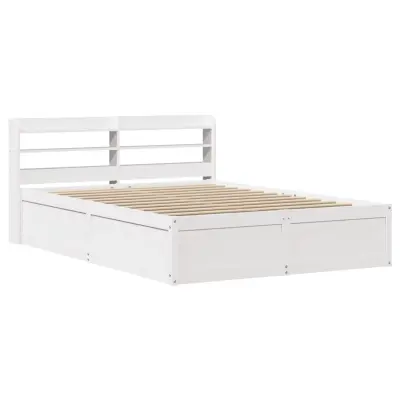 vidaXL Posteljni okvir z vzglavjem bel 140x200 cm trdna borovina