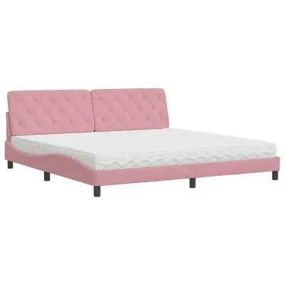 vidaXL Postelja z vzmetnico roza 200x200 cm žamet