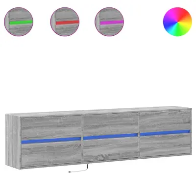 vidaXL Stenska TV omarica z LED lučkami siva sonoma 180x31x45 cm