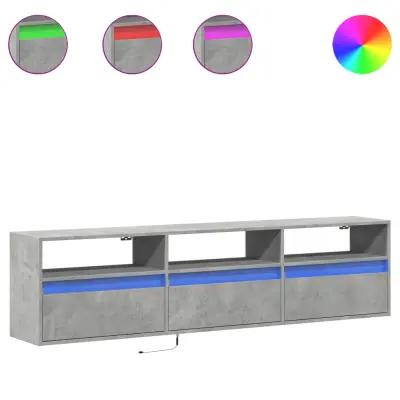 vidaXL Stenska TV omarica z LED lučkami betonsko siva 180x31x45 cm