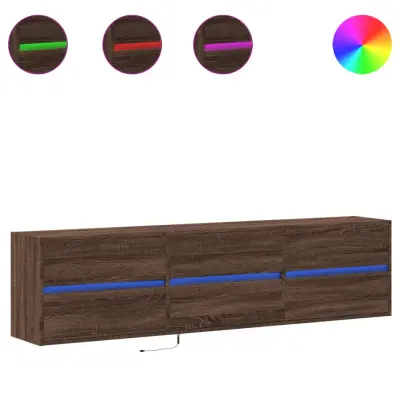 vidaXL Stenska TV omarica z LED lučkami rjavi hrast 180x31x45 cm