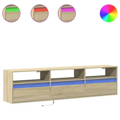 vidaXL Stenska TV omarica z LED lučkami sonoma hrast 180x31x45 cm