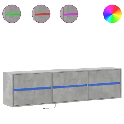 vidaXL Stenska TV omarica z LED lučkami betonsko siva 180x31x45 cm