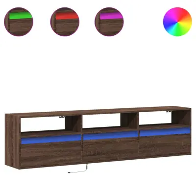 vidaXL Stenska TV omarica z LED lučkami rjavi hrast 180x31x45 cm
