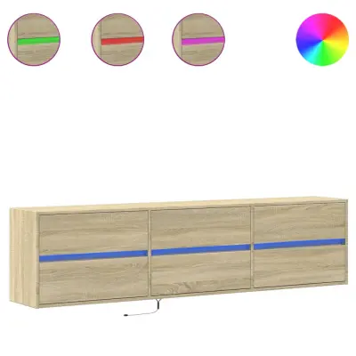 vidaXL Stenska TV omarica z LED lučkami sonoma hrast 180x31x45 cm