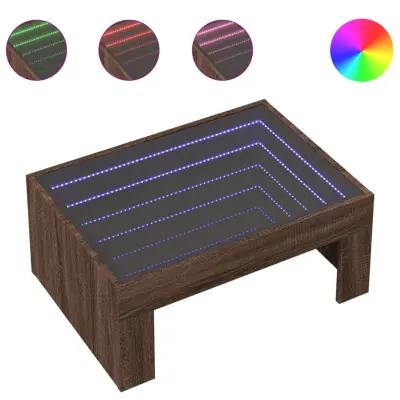 vidaXL Klubska mizica z neskončnimi LED rjavi hrast 70x50x30 cm