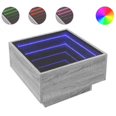 vidaXL Klubska mizica LED siva sonoma 50x50x30 cm inženirski les