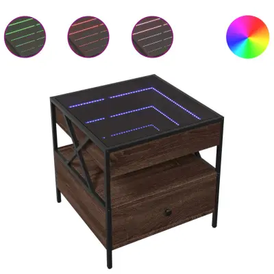 vidaXL Klubska mizica z neskončnimi LED rjavi hrast 50x50x51 cm
