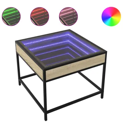 vidaXL Klubska mizica z neskončnimi LED sonoma hrast 50x50x41 cm