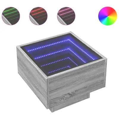 vidaXL Stranska mizica z LED siva sonoma 40x40x30 cm inženirski les