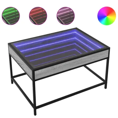 vidaXL Klubska mizica z neskončnimi LED siva sonoma 70x50x41 cm