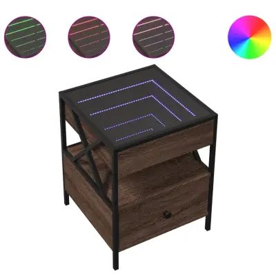 vidaXL Klubska mizica z neskončnimi LED rjavi hrast 40x40x51 cm