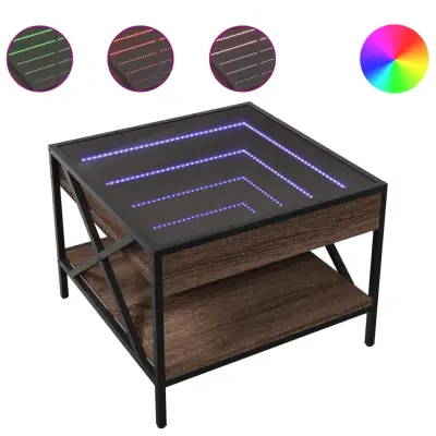 vidaXL Klubska mizica z neskončnimi LED rjavi hrast 50x50x38 cm