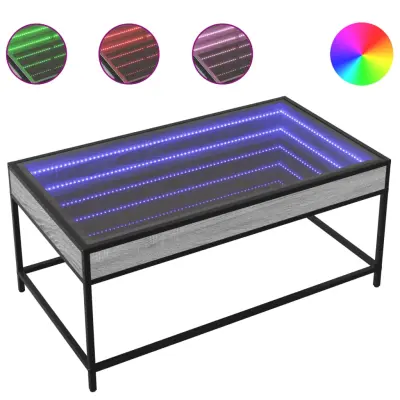 vidaXL Klubska mizica z neskončnimi LED siva sonoma 90x50x41 cm