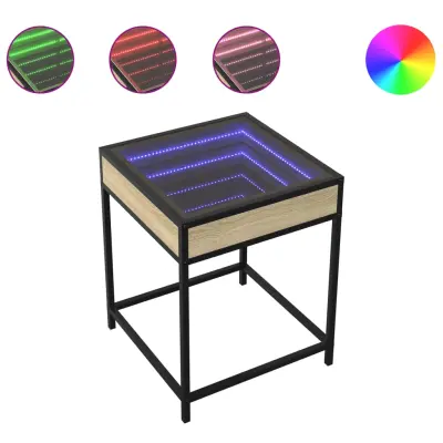 vidaXL Klubska mizica z neskončnimi LED sonoma hrast 40x40x51 cm