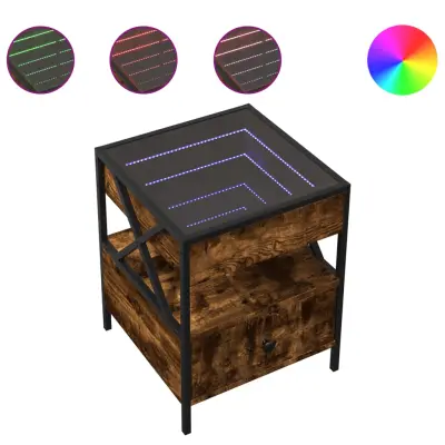 vidaXL Klubska mizica z neskončnimi LED dimljen hrast 40x40x51 cm