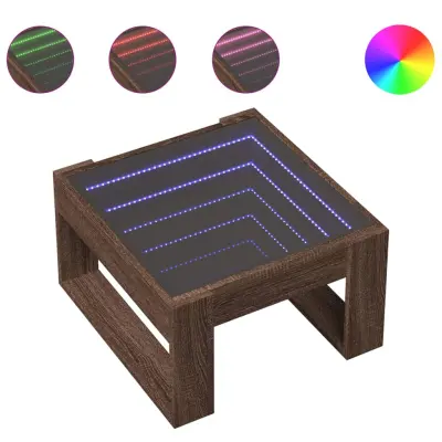 vidaXL Klubska mizica z neskončnimi LED rjavi hrast 50x53x30 cm